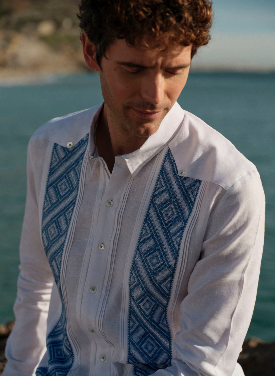 Guayabera Artesanal Cantil Blue Bell 100% Lino