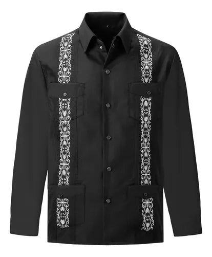 Guayabera Bordada Multibolsillos Manga Larga