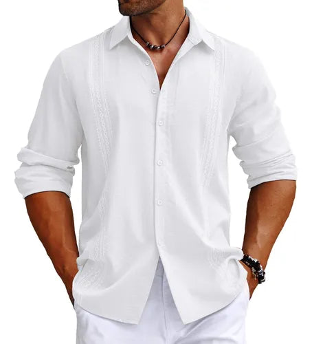 Playa De Guayabera Larga Cubana Camisas Casual Para Hombre