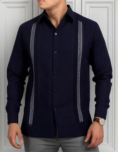 Guayabera Yucateca Bordada Colotmul Azul