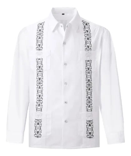 Guayabera Bordada Multibolsillos Manga Larga