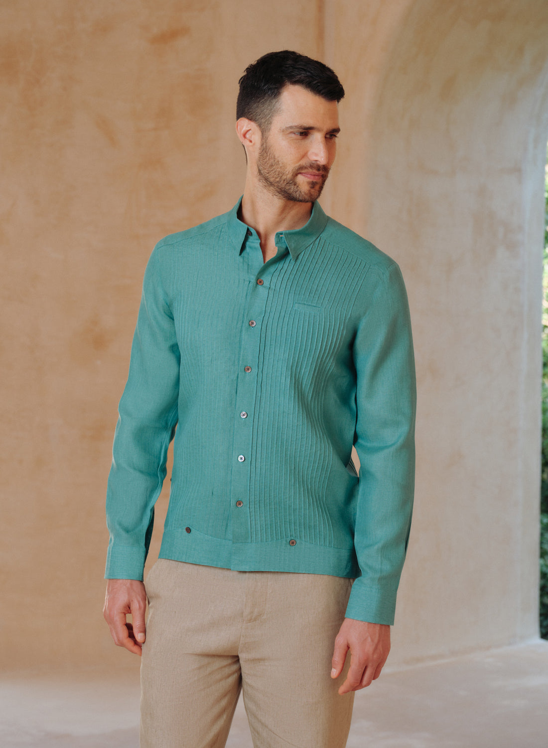 Guayabera Presi Verde Manga Larga
