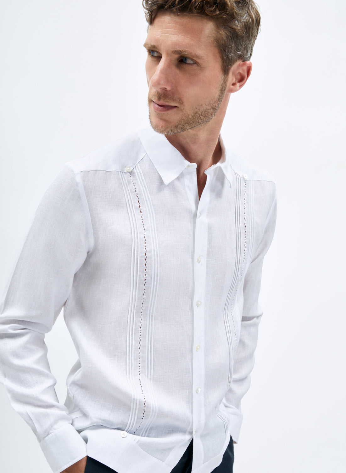 Guayabera Uman Deshilado 100% Lino Manga Larga